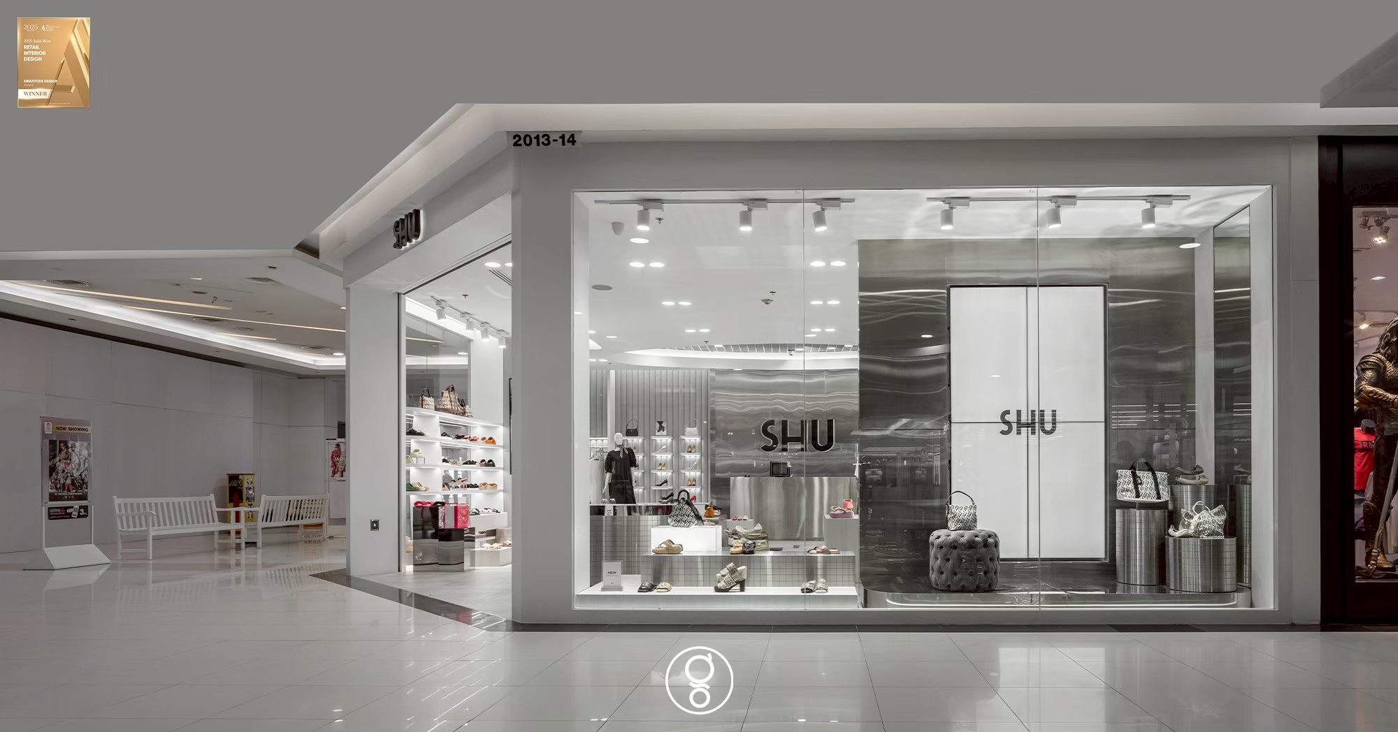 Elevation of the SHU shopfront at Fashion Island, unit 2013-14, with a stainless steel window display bay