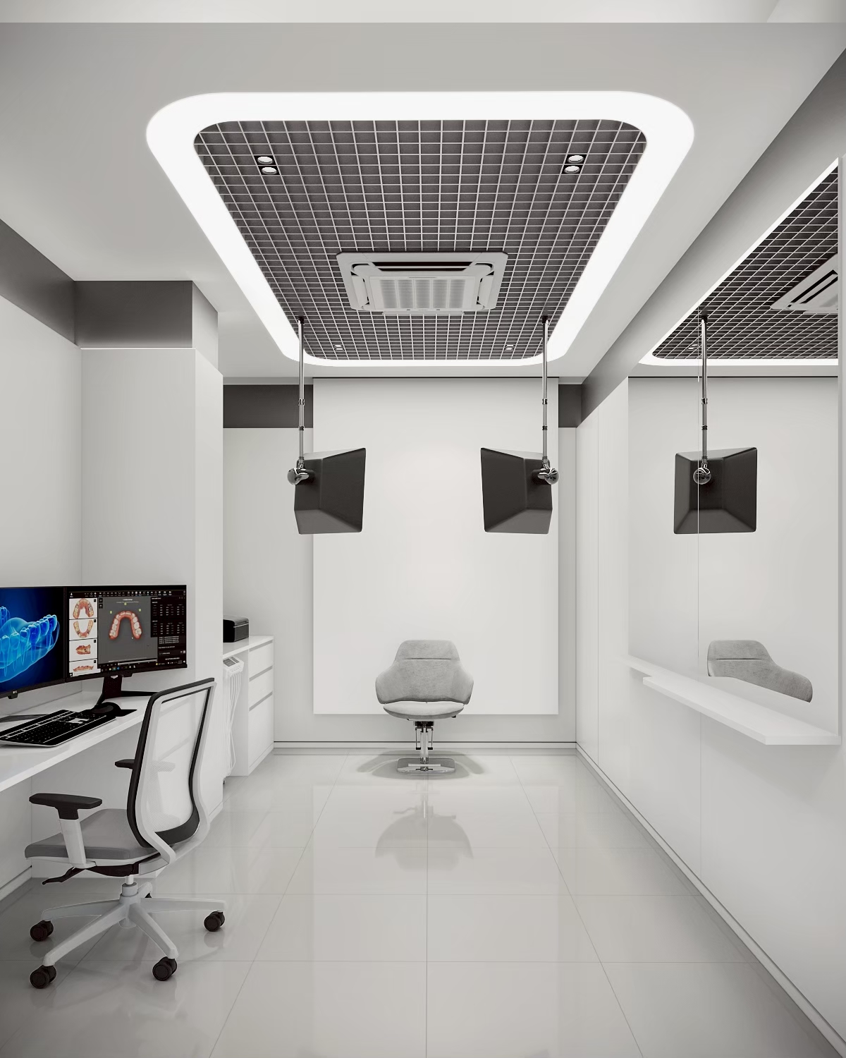 Dental imaging and consultation room with digital scan displays