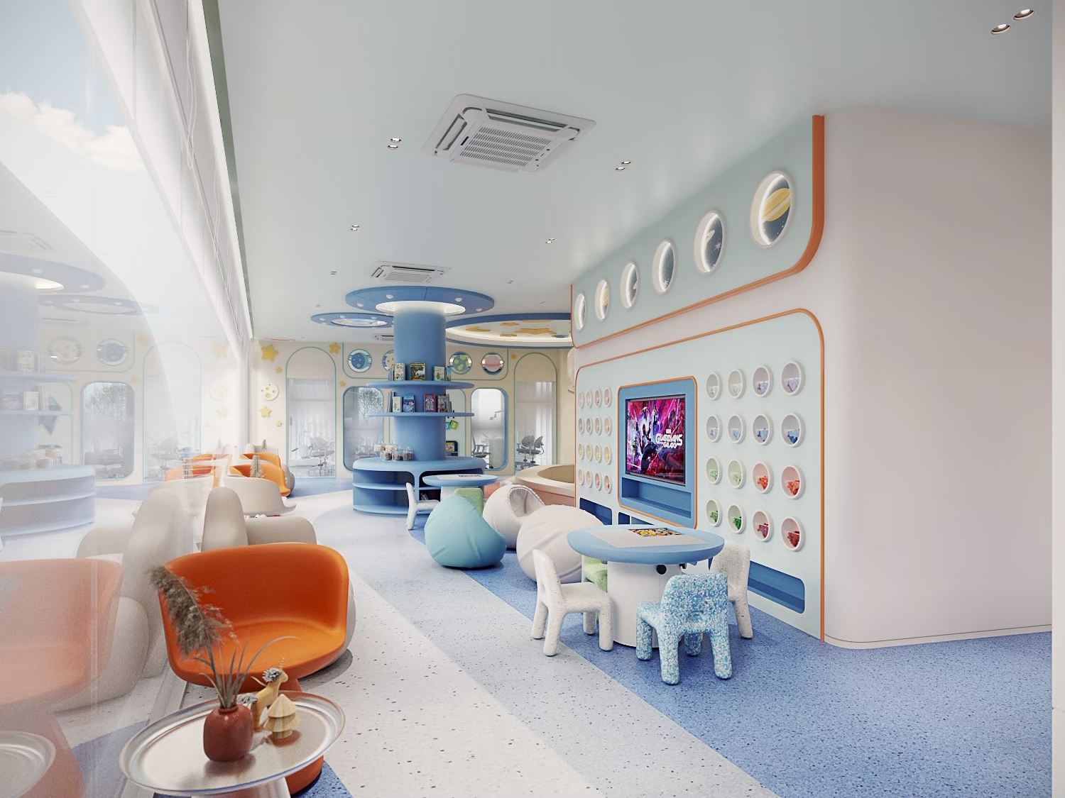 Paediatric dental clinic play furniture and screen