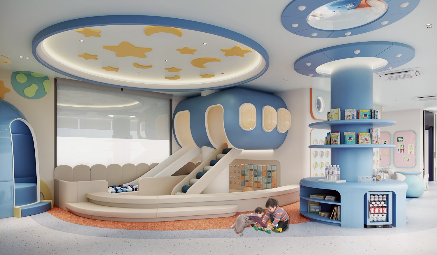 Paediatric dental waiting room with rounded play tiers, Bangkok