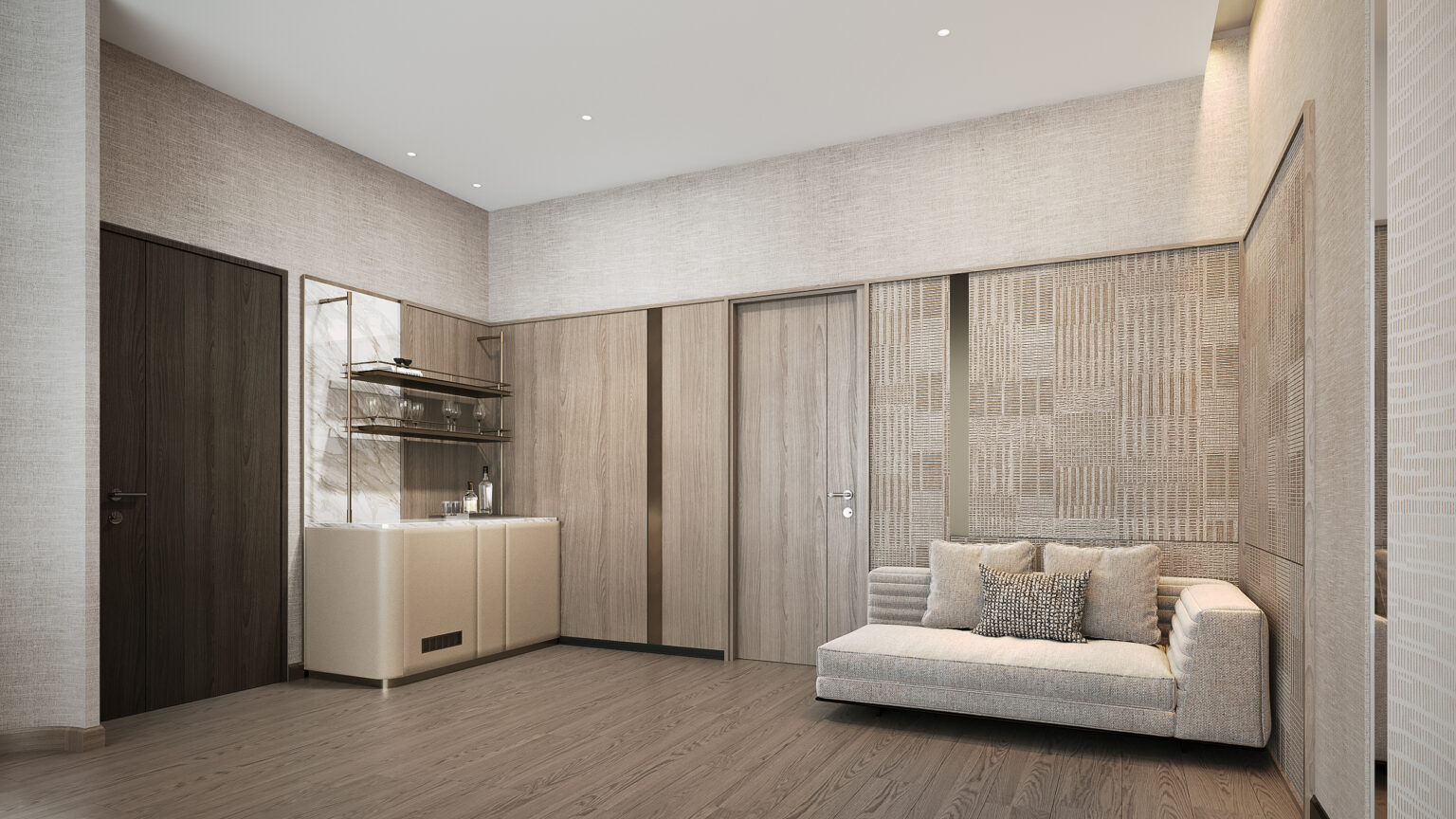 Setthasiri Donmuang – เลานจ์และบาร์ในห้องนอนใหญ่ ออกแบบภายในโดย Gratitude Design