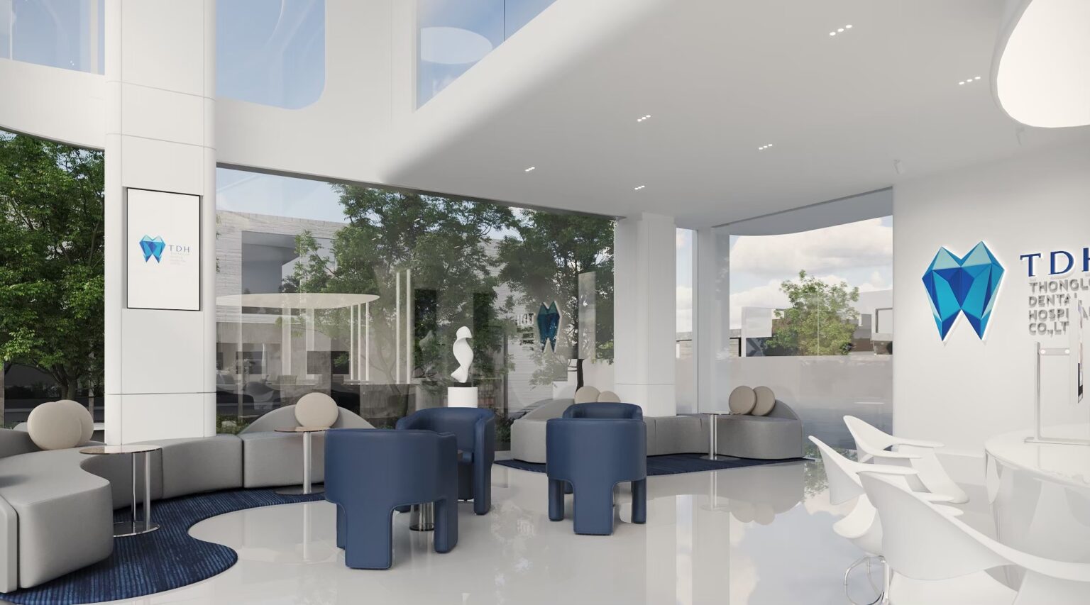 Thonglor Dental Hospital รามอินทรา – เลานจ์รอริมกระจก ออกแบบภายในโดย Gratitude Design