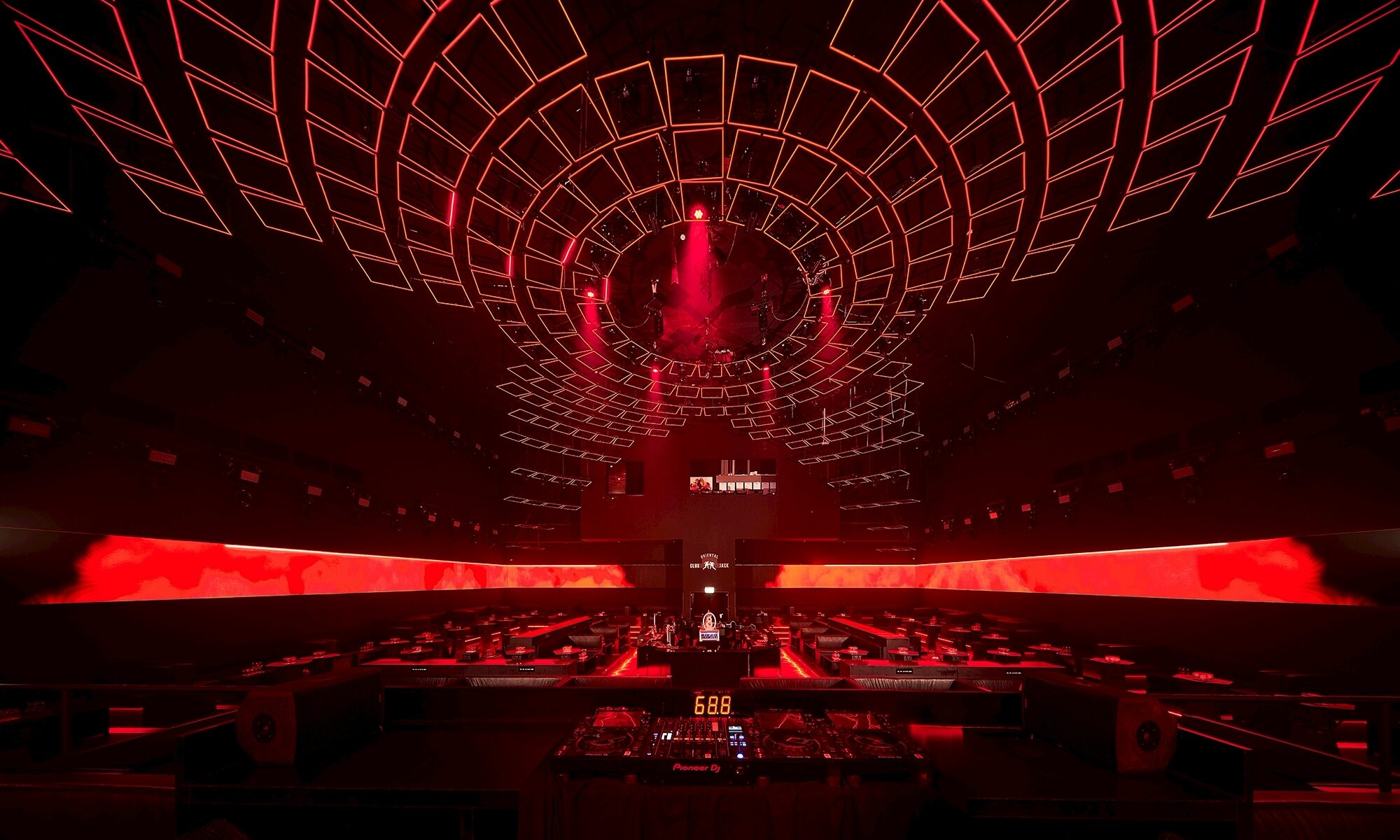 Domed LED ceiling above the dance floor in the main hall of MU:IN nightclub, Bangkok