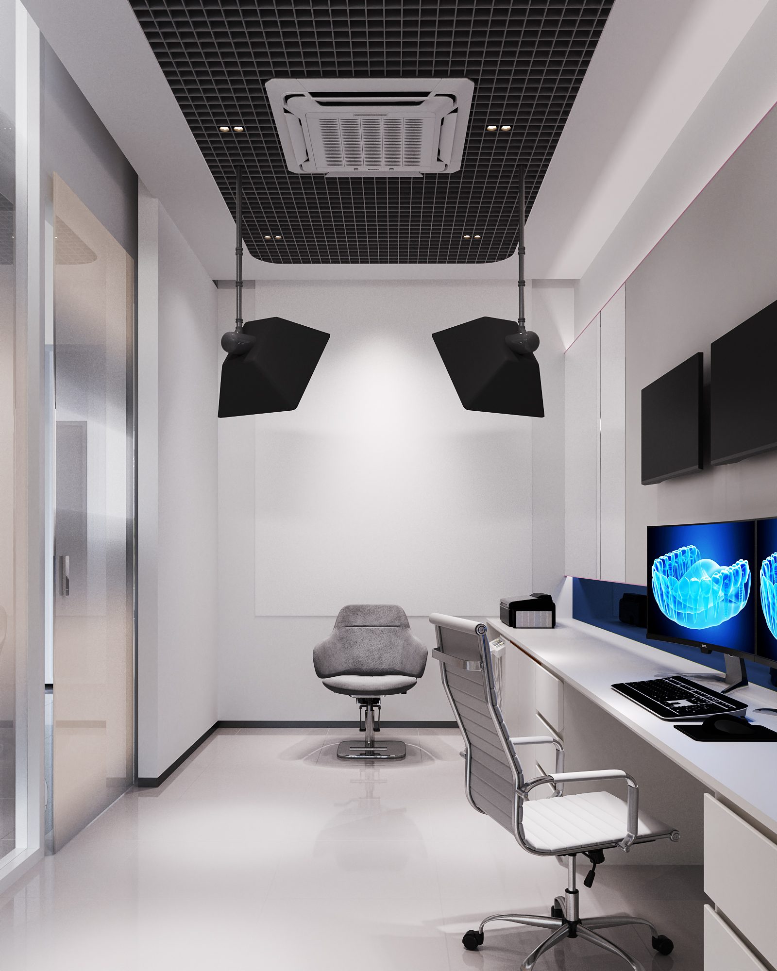 TDH Krungthepkreetha — clinical photography and imaging room with studio lighting and an integrated workstation